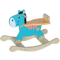 AIYAPLAY Cheval à bascule pour enfants, âne jouet à bascule bébé en bois avec guidon et base stable, 59 x 27 x 43 cm, vert foncé(m-11)