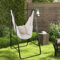 Outsunny Chaise hamac de jardin avec support, chaise suspendue avec coussin, accoudoir, crochets, blanc crème(m-10)