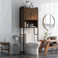 kleankin Meuble étagère dessus WC étagère de salle de bain placard 2 portes et niche 68 x 25,5 x 172,5 cm marron noir(m-10)