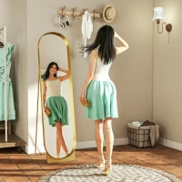 HOMCOM Miroir sur pied arqué 40 x 160 cm cadre en métal et film antidéflagrant montage au sol ou appuyé contre le mur doré(m-10)