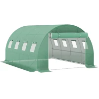 Outsunny Bâche de rechange serre tunnel 12 m² 4 x 3 x 2 m PE anti-UV imperméable 8 fenêtres + porte enroulable zippée vert(m-10)