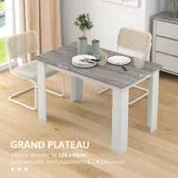 HOMCOM Table à manger table de cuisine moderne avec grand plateau 4-6 personnes en panneau de particules 120x69x75cm gris(m-5)