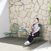 Outsunny Ensemble salon de jardin, 3 pièces, salon d'extérieur 2 personnes avec 2 chaises Acapulco et table basse, vert foncé(m-10)