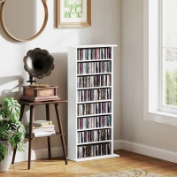 HOMCOM Rangements pour CD et DVD avec 8 compartiments et 6 étagères réglables, capacité max. 360 CD/185 DVD et Blu-ray, blanc(m-10)