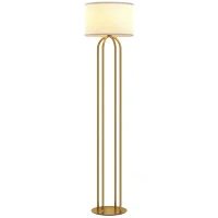 HOMCOM Lampadaire sur pied de salon, lampe sur pied avec abat-jour en lin et interrupteur à pied, Ø 38 x 161 cm, doré et beige(m-1)