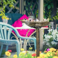 Outsunny Bain d'oiseaux Abreuvoir, mangeoire pour Oiseaux jardinière 2 en 1 dim. Ø 50 x 72H cm polypropylène Bronze Antique(m-10)