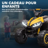 HOMCOM Quad électrique enfant 12 V, voiture électrique enfants 2 moteurs 2 vitesses 3-6 km/h, phares LED, klaxon, pour enfant de 3 à 5 ans, poignée et selle ergonomique, jaune(m-8)