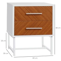 HOMCOM Set da 2 Comodini Moderni con 2 Cassetti in Metallo e Legno, 40x39x48cm, Marrone e Bianco(m-3)