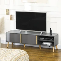 HOMCOM Meuble TV pour télévision jusqu'à 55 pouces scandinave 2 portes 2 niches avec passe-câbles 150 x 35 x 45 cm gris foncé(m-10)