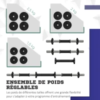 SPORTNOW Haltères 2 en 1 réglables, haltères libres avec poignées antidérapantes, 25 KG - Barres incluses(m-5)