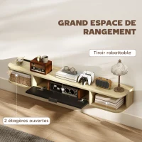 HOMCOM Meuble TV suspendu 120 cm, meuble télé pour téléviseur jusqu'à 50 pouces, tiroir rabattable 2 étagères 120x24x16cm noir(m-5)