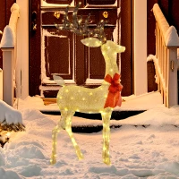 Outsunny Renne de Noël lumineux, décoration renne lumineux Noël en acier, avec 137 LED blanc chaud, 66 x 25 x 135 cm, or(m-10)