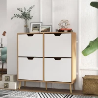 HOMCOM Meuble à chaussures 4 abattants 16 paires avec étagère réglable pieds en bois de pin 95 x 26 x 95 cm naturel(m-10)