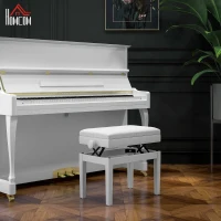 HOMCOM Banc de piano, banc de clavier réglable en hauteur en bois massif, compartiment de rangement, 55 x 33 x 48-58 cm blanc(m-10)
