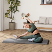 HOMCOM Tapis de gymnastique yoga pilates fitness pliable en 4 avec poignées revêtement synthétique 180 x 80 x 5 cm gris(m-10)