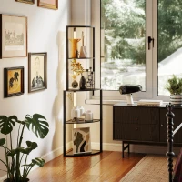 HOMCOM Lampadaire sur pied salon, lampadaire avec étagères d'angle à 4 niveaux, luminosité réglable, 55,5 x 39,5 x 163 cm, noir(m-8)