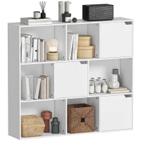 HOMCOM Bibliothèque étagère de rangement 9 cubes avec 3 portes et 6 compartiments ouverts, 106 x 24 x 95 cm, blanc(m-11)