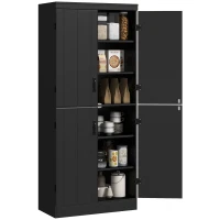 HOMCOM Buffet haut cuisine, armoire de cuisine avec 4 portes à 6 niveaux et étagères réglables, 76 x 40 x 176,7 cm, noir(m-11)