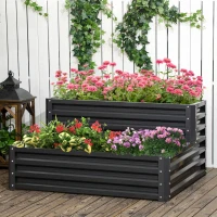 Outsunny Carré potager de jardin fond ouvert 2 étages pour herbes légumes fruits fleurs 120 x 101 x 58 cm gris foncé(m-10)