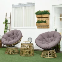 Outsunny Ensemble salon de jardin 3 pièces avec 2 fauteuils papasan pivotant et 1 tables basse ronde polyester résine tressée(m-10)
