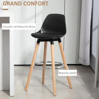 HOMCOM Lot de 2 tabourets de bar, chaises de bar avec dossier et repose-pieds, assise rembourrée, 43 x 43 x 91 cm, noir(m-5)