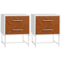 HOMCOM Set da 2 Comodini Moderni con 2 Cassetti in Metallo e Legno, 40x39x48cm, Marrone e Bianco(m-1)