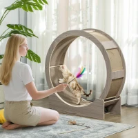 PawHut Roue d'exercice pour chat roue de course pour chat frein sécurisé et tapis de grattage amovible silencieux 91 cm marron(m-2)