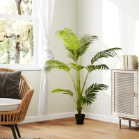 HOMCOM Palmier artificiel arbre artificiel hauteur 170 cm avec 11 grandes feuilles grand réalisme en plastique pot inclus vert(m-10)