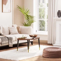 HOMCOM Table Basse Table d'appoint Ovale multifonctionnelle dim. 100 x 60 x 42 cm Aspect Teck foncé(m-10)