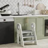 AIYAPLAY Marche pied pour enfant 3 marches, marchepied de cuisine pour enfant, pliable, hauteur ajustable de 2 à 3 marches, gris(m-10)