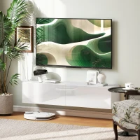 HOMCOM Meuble TV suspendu pour téléviseur jusqu'à 45 55 65 pouces avec 2 placards à portes, 140 x 33 x 29,8 cm, blanc(m-10)