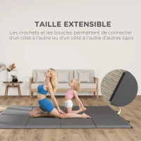 HOMCOM Tapis de gymnastique yoga pilates fitness pliable en 4 avec poignées revêtement synthétique 240 x 120 x 5 cm gris(m-6)