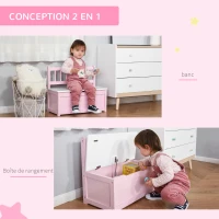 HOMCOM Coffre à jouet enfant banc de rangement enfant couvercle rabattable et charnières de sécurité 60 x 30 x 50 cm rose(m-6)