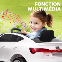 HOMCOM Voiture électrique enfants sous Licence Audi e-tron Sportback, véhicule électrique 12V Max. 5 Km/h avec télécommande 2,4G, phares LED, musique, klaxon, port USB, MP3, blanc(m-7)