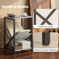 HOMCOM Table d'appoint étroite, bout de canapé rangement à 3 niveaux, porte-revues en V, cadre en acier, 40x30x61cm, gris foncé(m-7)