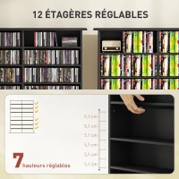 HOMCOM Rangements pour CD et DVD avec 16 compartiments et 12 étagères réglables capacité max. 720 CD/396 DVD et Blu-ray noir(m-5)
