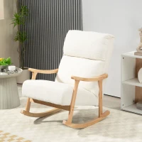 HOMCOM Fauteuil à bascule, rocking chair en velours teddy avec assise rembourré, dossier ergonomique, 65 x 90 x 98 cm, crème(m-10)