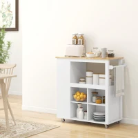 HOMCOM Desserte îlot de cuisine desserte à roulettes plateau en bois d'hévéa  4 étagères réglables porte-couteaux blanc(m-10)