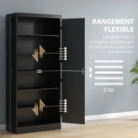HOMCOM Buffet haut cuisine, armoire de cuisine avec 4 portes à 6 niveaux et étagères réglables, 76 x 40 x 176,7 cm, noir(m-5)