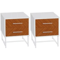 HOMCOM Set da 2 Comodini Moderni con 2 Cassetti in Metallo e Legno, 40x39x48cm, Marrone e Bianco(m-10)