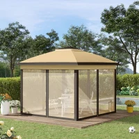 Outsunny Tonnelle 3 x 3 m barnum de jardin Pop-up tente pliant double toit 4 moustiquaires zippées amovibles + sac de transport(m-10)