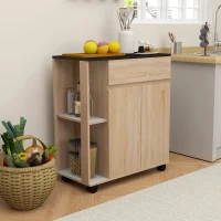 HOMCOM Chariot de service desserte de cuisine à roulettes multi-rangements placard double portes + 2 étagères + tiroir panneaux particules chêne noir(m-10)