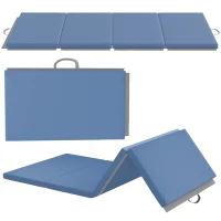 HOMCOM Tapis de gymnastique yoga pilates fitness pliable en 4 avec poignées revêtement synthétique 180 x 80 x 5 cm bleu clair(m-11)