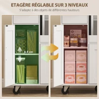 HOMCOM Desserte cuisine à roulettes, meuble micro onde, plateau coulissant, tiroir, placards 3 portes, 80x40x88,7cm, blanc(m-5)