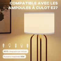 HOMCOM Lampadaire sur pied de salon, lampe sur pied avec abat-jour en lin et interrupteur à pied, Ø 38 x 161 cm, doré et beige(m-5)