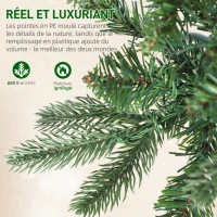 HOMCOM Sapin de Noël artificiel 180 cm, arbre de Noël slim avec 200 lumières 8 modes d'éclairage 605 branches articulées, vert(m-6)