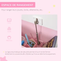 HOMCOM Coffre à jouet enfant banc de rangement enfant couvercle rabattable et charnières de sécurité 60 x 30 x 50 cm rose(m-5)