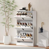 HOMCOM Meuble à chaussures armoire à chaussures à 3 abattants 18 paires grande capacité en bois 63 x 24 x 117 cm blanc(m-7)