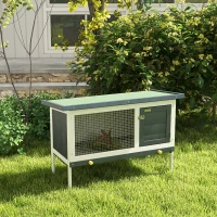 PawHut Clapier sur pied cage à lapin avec niche intérieur toit ouvrant porte verrouillable 90 x 45 x 65 cm gris foncé blanc(m-10)