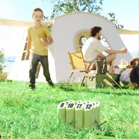 SPORTNOW Jeu de quilles finlandaises, jeu de plein air en bois de pin 12 quilles 1 bâton 1 boîte de transport effet bois naturel(m-10)